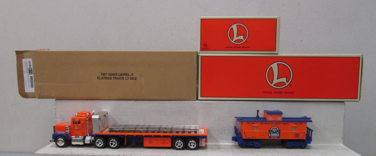 LIONEL TMT-18410 FLATBED TRUCK store With Operating Truck & 3-Dome Tank Car 0 or 027