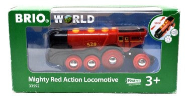 Brio World 33592 Battery Operated Wooden Mighty Red Action Locomotive