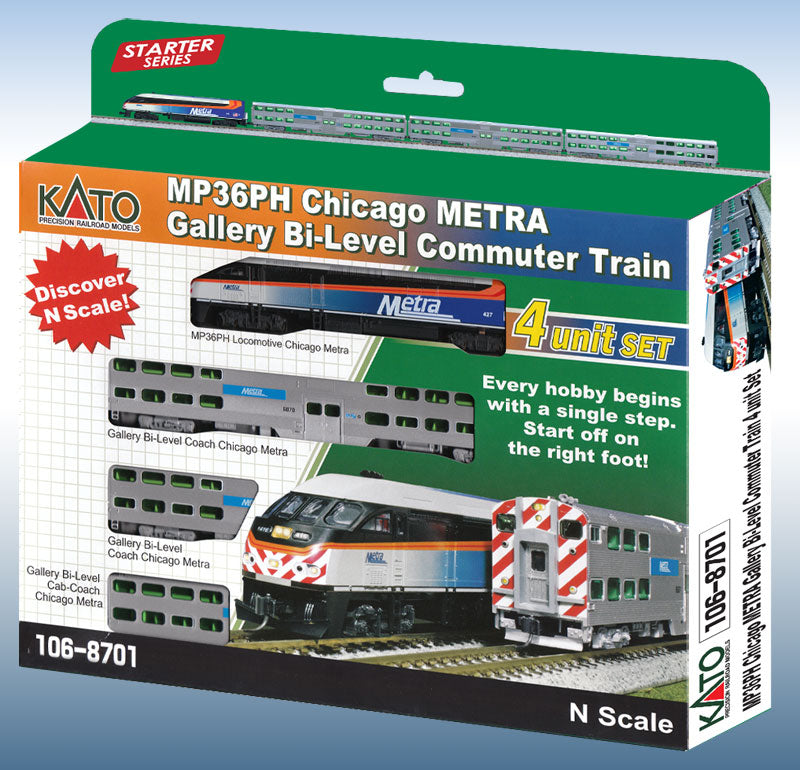 Kato 106-8701-DCC Chicago METRA MP36PH Bi-Level N Gauge Commuter Train Set