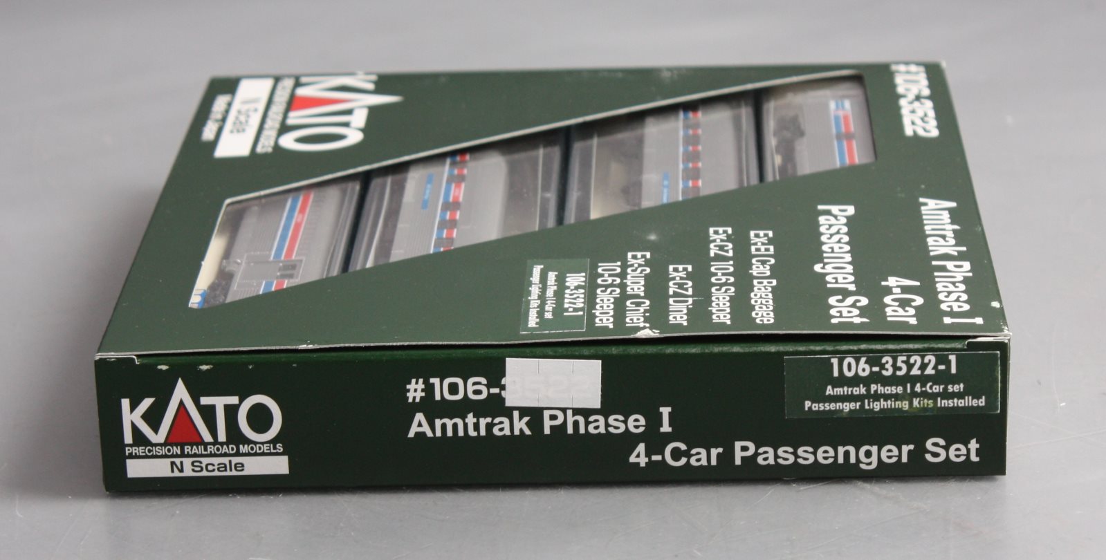 Kato 106-3522 N Scale Amtrak Phase I 4-Car Passenger Set – Trainz