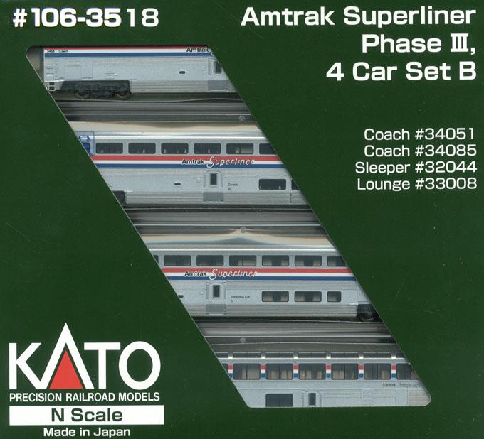 Kato 106-3518 N Amtrak Phase III Superliner Set B (Pack of 4)