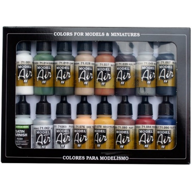  Vallejo Basic Colors: Acrylic 16 Airbrush Paint Set