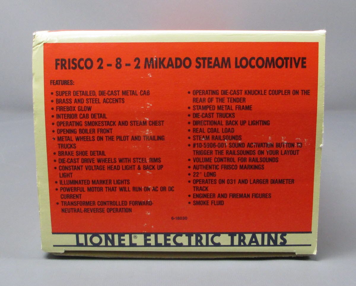 Lionel 6-18030 O Gauge Frisco 2-8-2 Mikado Steam Locomotive & Tender #4100 LN/Box