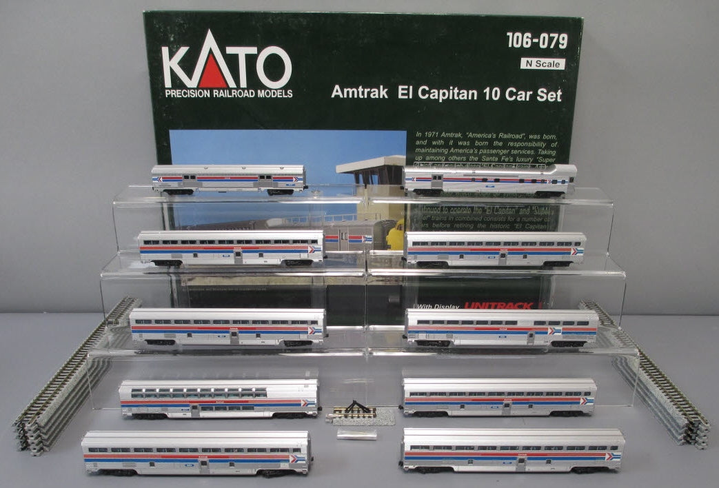 Kato 106-079 N Scale Amtrak El Capitan 10-Car Passenger Set (Set of 10 –  Trainz