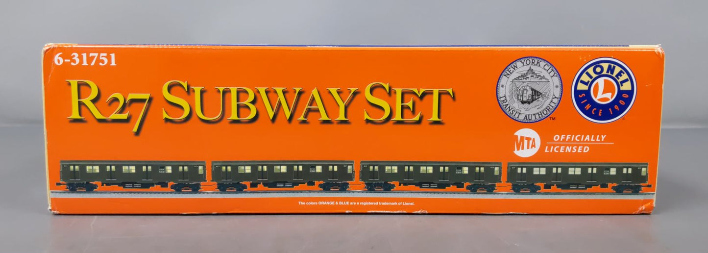 Lionel 6-31751 O Gauge MTA R-27 Subway Set EX/Box