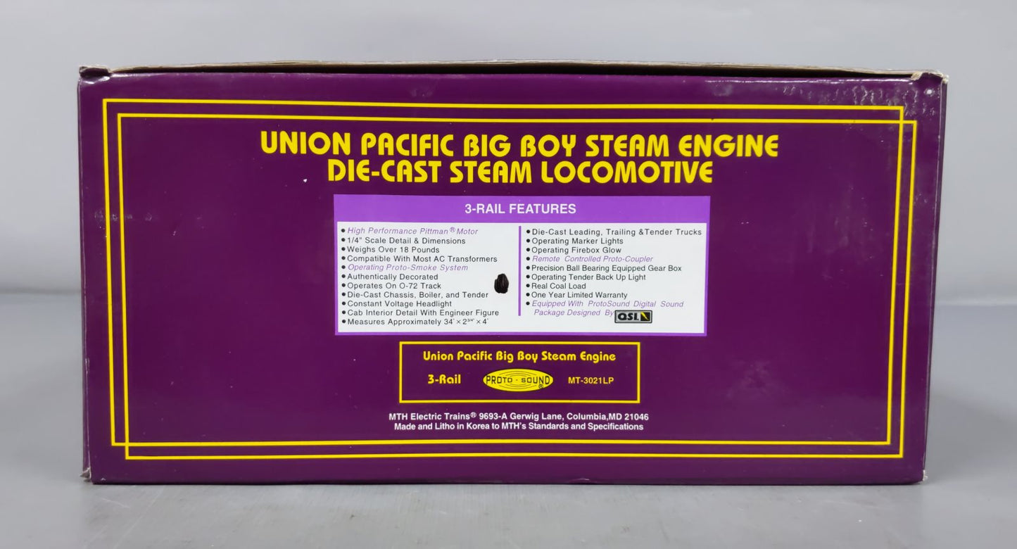 MTH 20-3021-1 O Gauge Union Pacific Big Boy Die-Cast Steam Locomotive with PS1 LN/Box