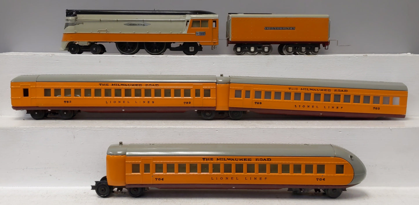 Lionel 250E Vintage O Prewar Hiawatha Steam Locomotive & Passenger Car Set VG