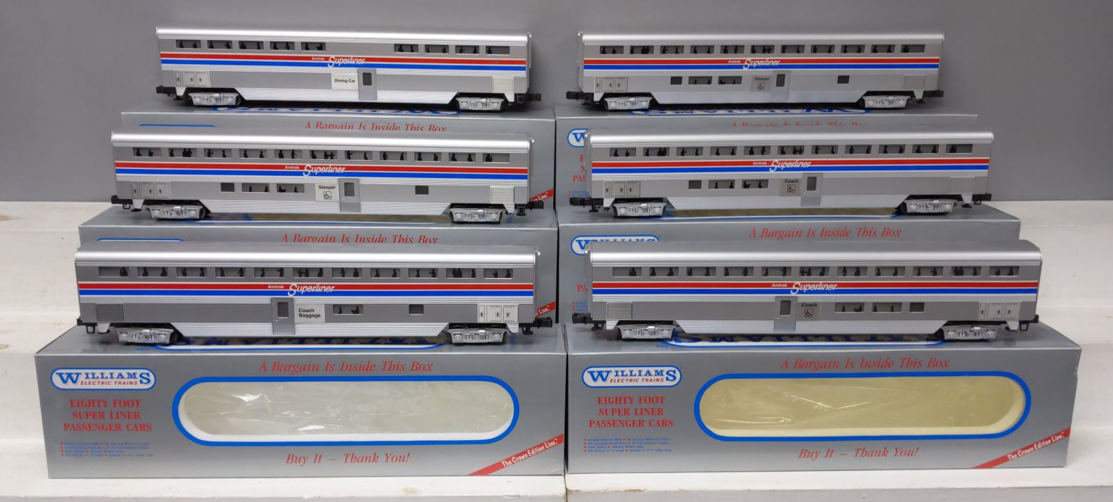 Williams SL80AM O Amtrak SuperLiner Aluminum Passenger Cars (Set of 6 ...