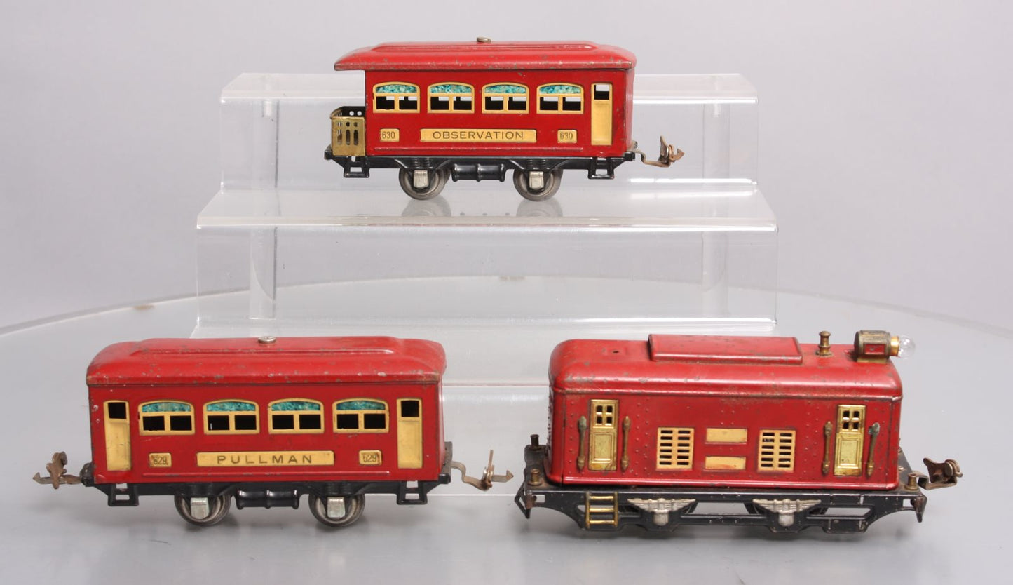 Lionel 292 Vintage O Prewar Electric Passenger Set: 248, 629, 630 VG/Box