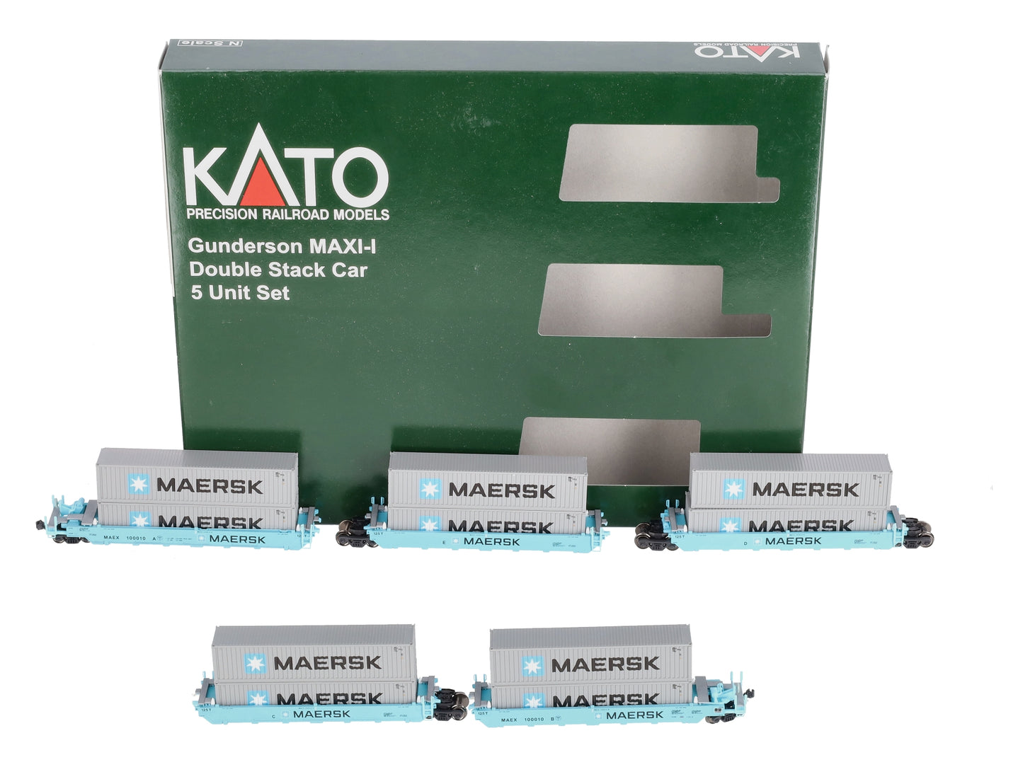 Kato 106-6191 N Maersk Gunderson Maxi-I 5-Unit Double-Stack Well Car #100010