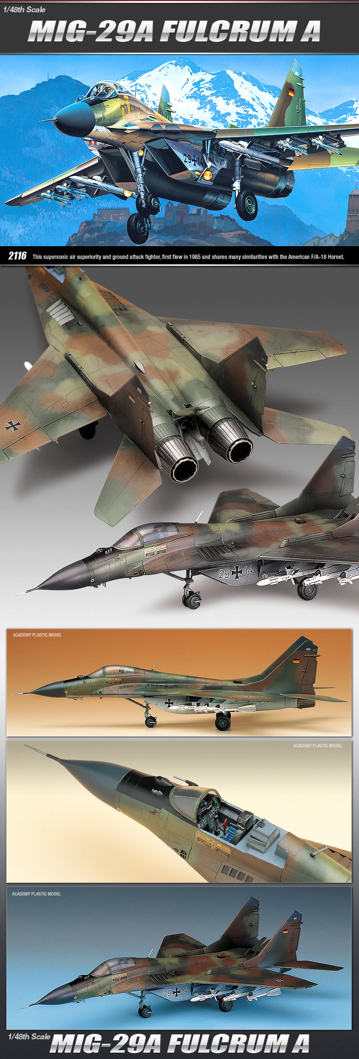 Academy 12263 1:48 MIG-29A Fulcrum USSR Military Aircraft Plane Model Kit