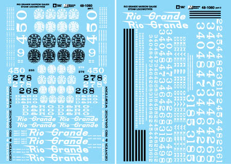 Microscale 48-1060 O Rio Grande Narrow Gauge Steam Loco & Cabooses Decal Sheet