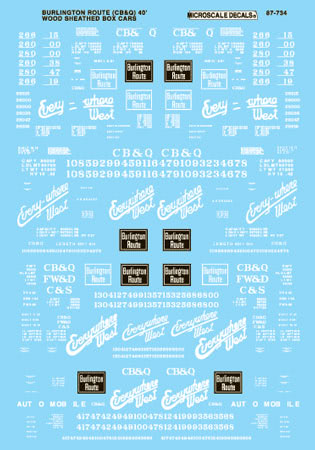 Microscale 87-734 HO 1915-1970 CB&Q 40'' Wood Boxcar Decal Sheet