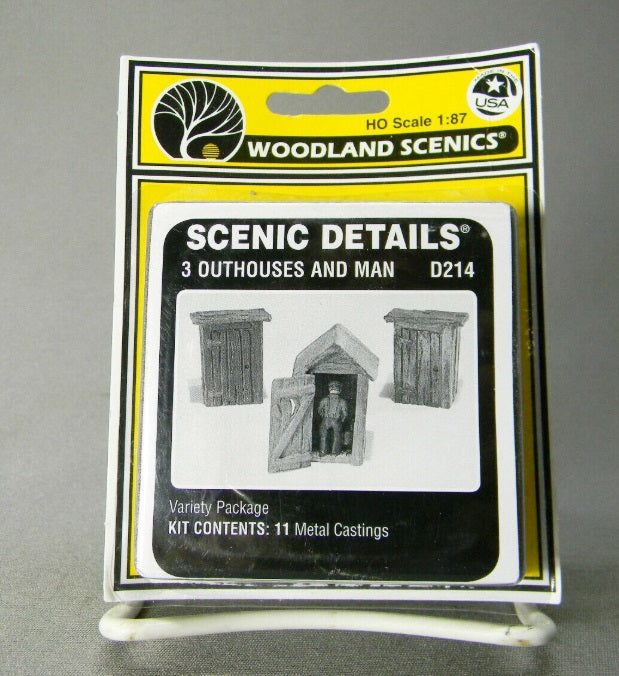 Woodland Scenics D214 HO Scenic Details 3 Outhouses & Man Metal Kit