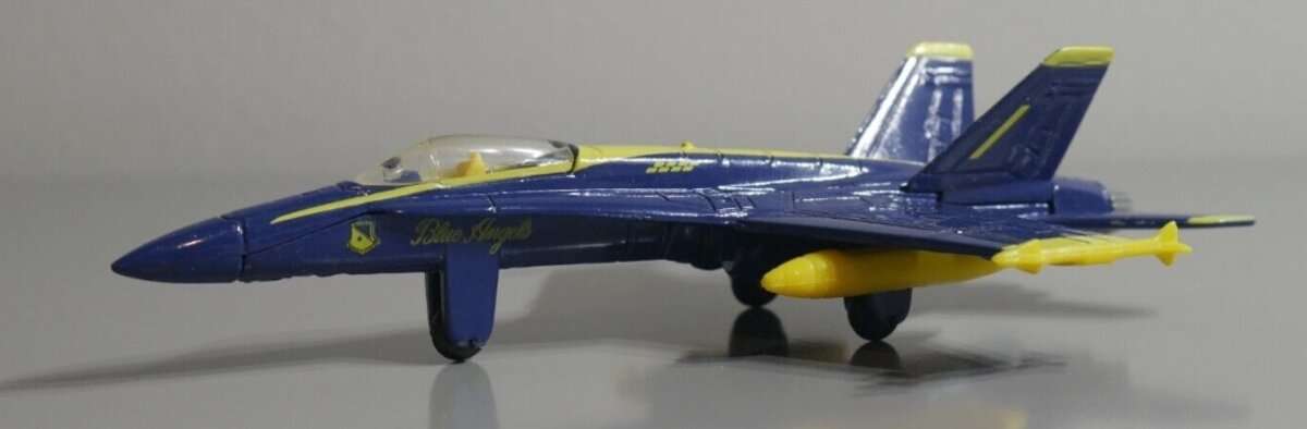 Motormax Toy USA 603101 Famous Fighters F-18 Hornet Blue Angels Airplane W/Stand