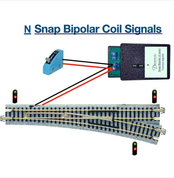 Dwarvin DVTSB2-2S N Turnout Snap Bipolar 2 Wire 3 Silver Signals Kit w/ Power