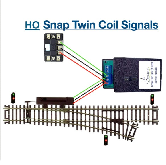 Dwarvin DVTSTC3-1NP HO Turnout Snap Twin Coil 3 wire 3 Dwarf Signals Kit No Pwr