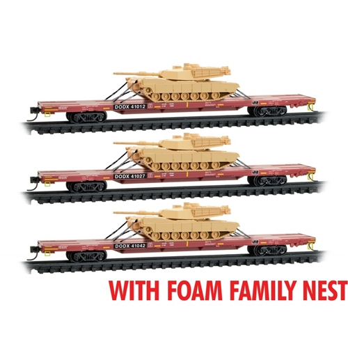 Micro-Trains 99302214 N DODX Flat Car w/Abrams Tank (Set of 3)