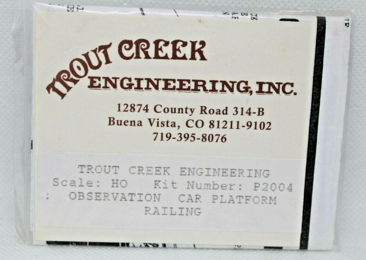 Trout Creek P2004 HO Scale Observation Car Platform Railing Kit