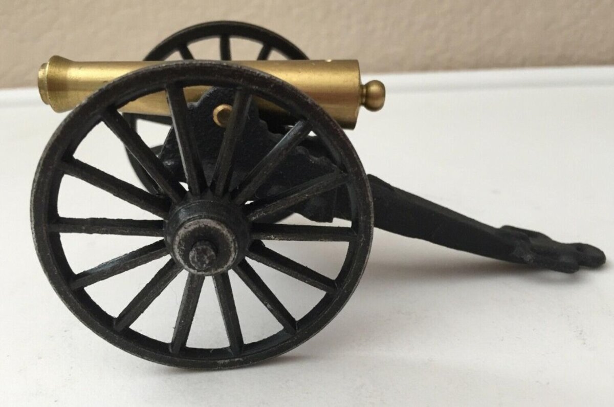 Americana 0012 Brass and Cast Iron Napoleon Toy Cannon Approx. 5 1/2 x 4 Inches