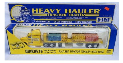 K-Line 1990 1:50 Die-Cast Heavy Hauler Quikrete Flat Bed Tractor Trailer w/Load