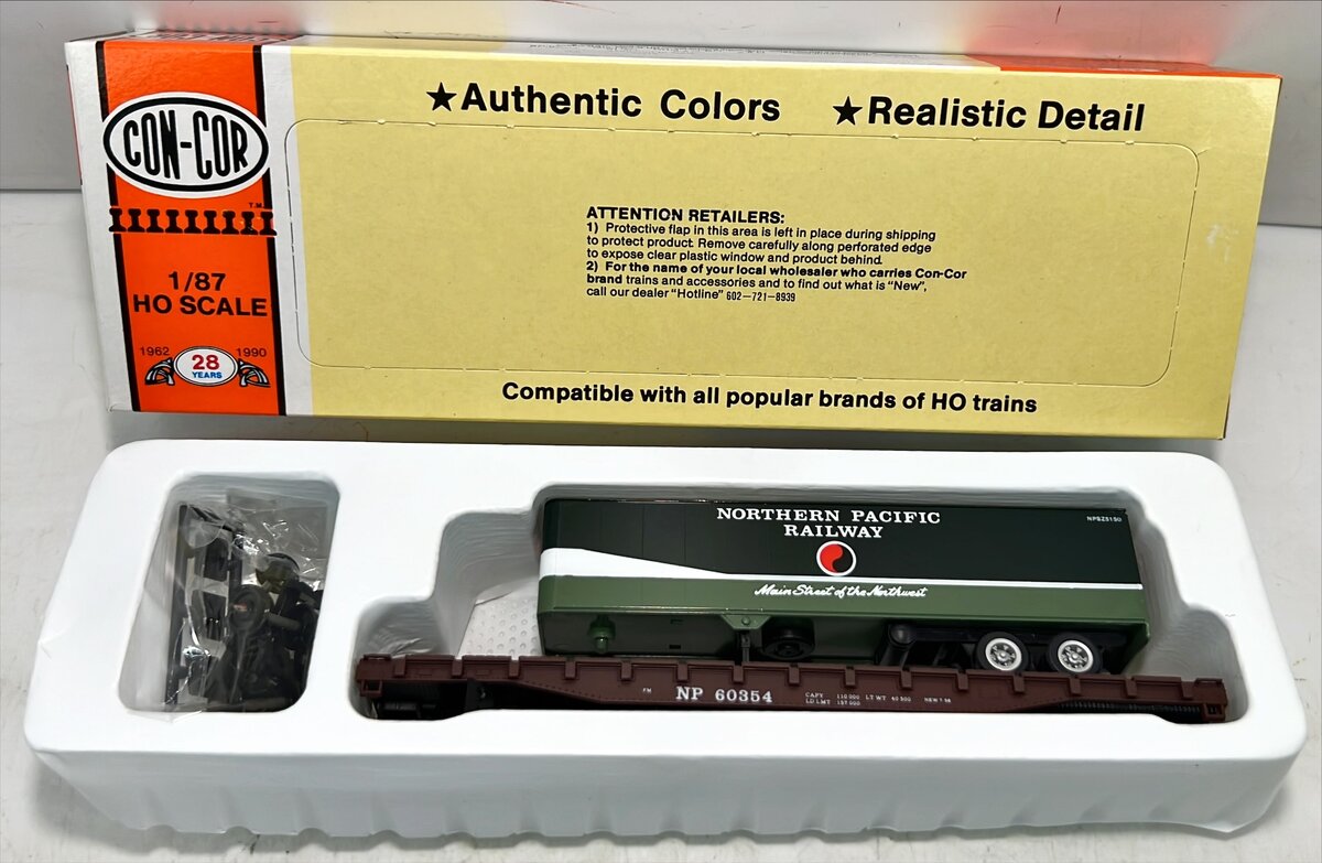 Con-Cor 0001-9162 HO Northern Pacific 54' TOFC Flatcar w/ Trailer Kit ...