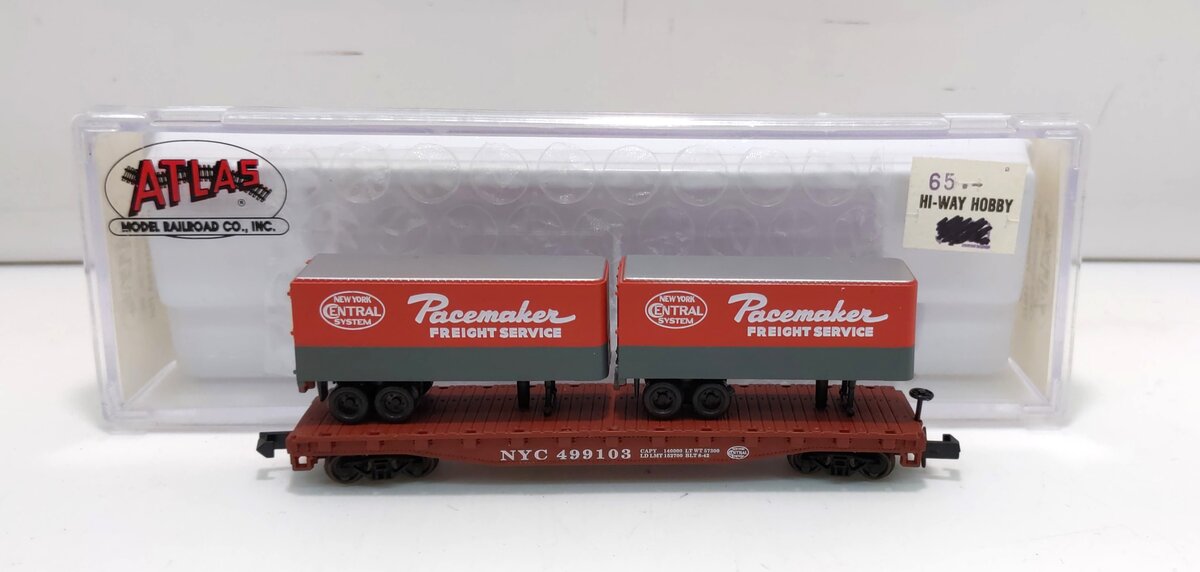 Atlas 37501 N NYC Pacemaker Piggyback Flat Car w/ Two 24' Trailers #499103 LN/Box