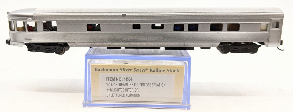 Bachmann 14554 N Unlettered Aluminum 85' Observation w/ Lighted Interior