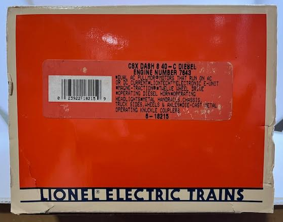 Lionel 6-18215 O Gauge CSX Dash 8 Diesel Engine #7643 VG/Box