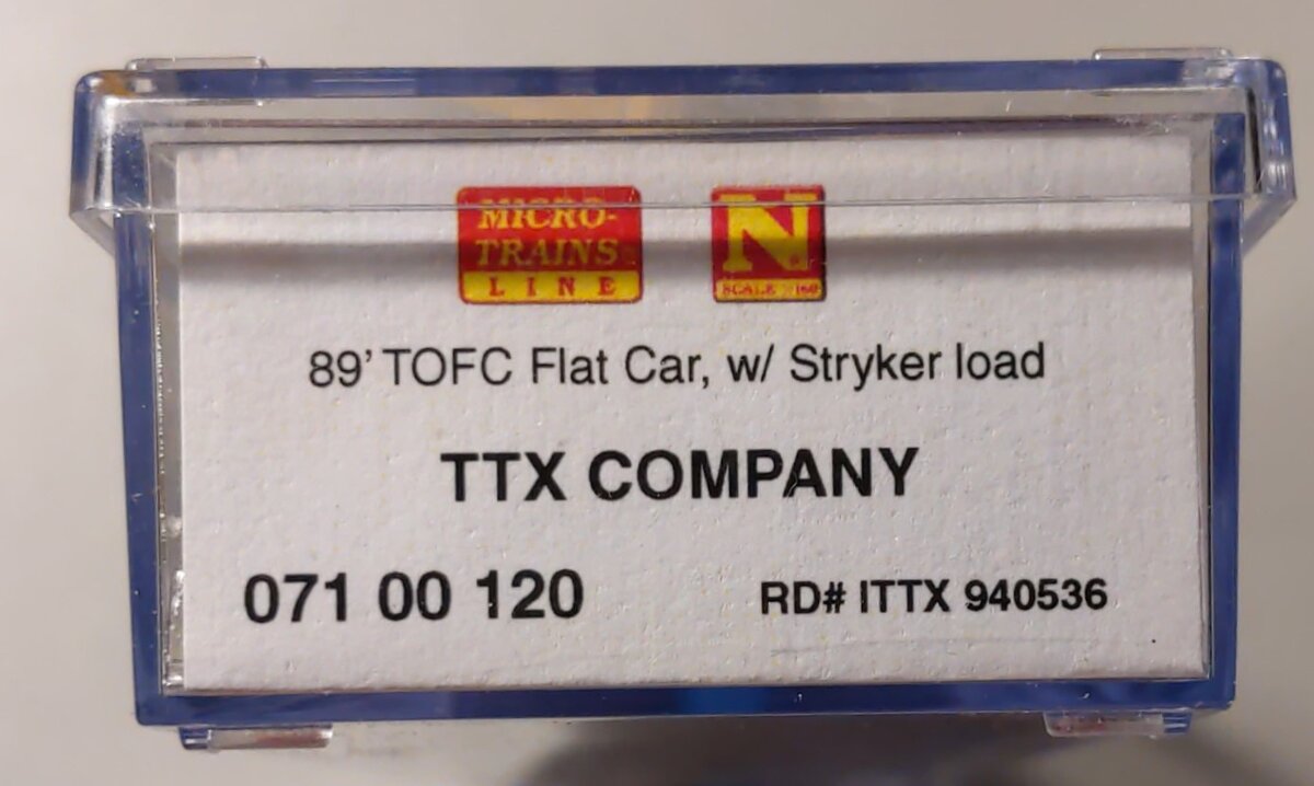 Micro-Trains 07100120 N TTX Trailer Train 89' TOFC Flatcar w/2 Stryker #940536