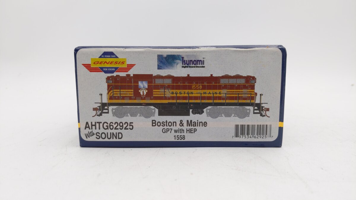 Athearn G62925 HO Boston and Maine GP7 with Hep, with DCC & Sound #1558 VG/Box