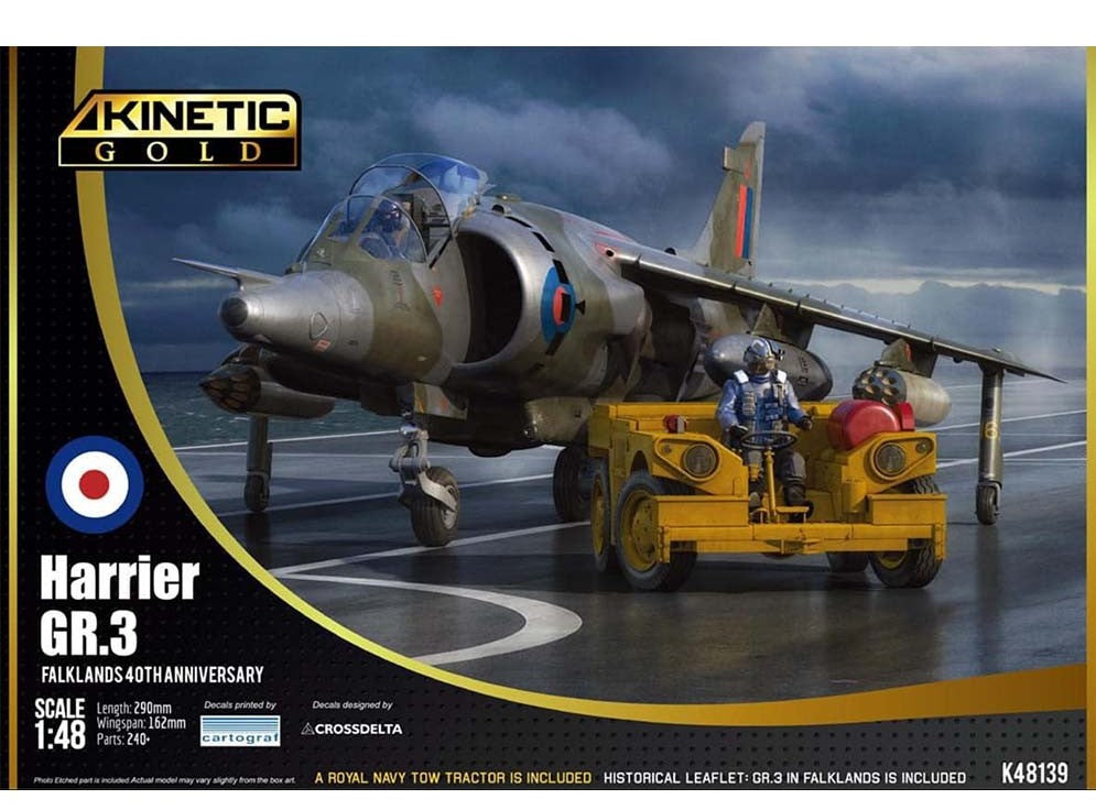 Kinetic K48139 1:48 Harrier GR.3 Falklands w/Tractor Military Aircraft ...