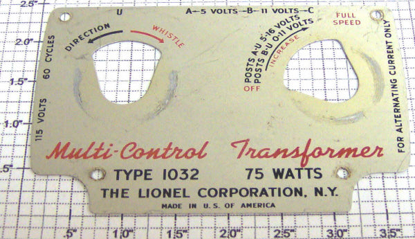 Lionel 1032-10 Transformer Plate