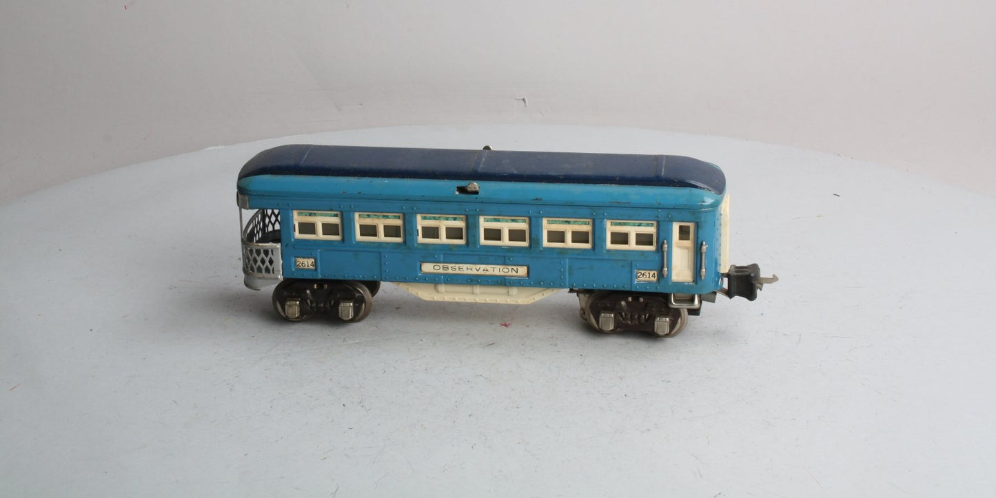 Lionel 2614  Vintage O Prewar Blue Comet Two-Tone Blue Tinplate Observation Car