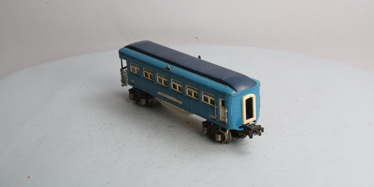 Lionel 2614  Vintage O Prewar Blue Comet Two-Tone Blue Tinplate Observation Car