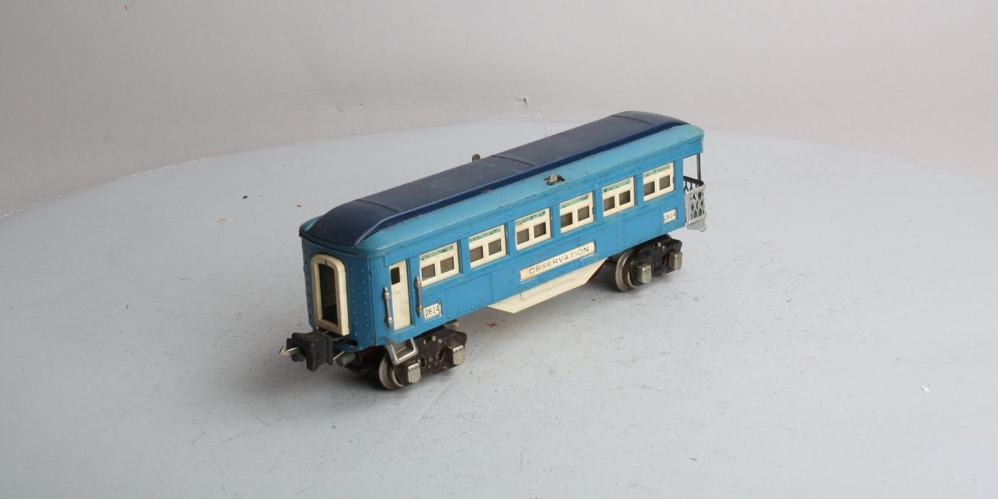 Lionel 2614  Vintage O Prewar Blue Comet Two-Tone Blue Tinplate Observation Car