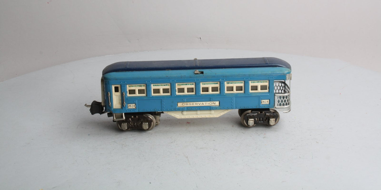 Lionel 2614  Vintage O Prewar Blue Comet Two-Tone Blue Tinplate Observation Car