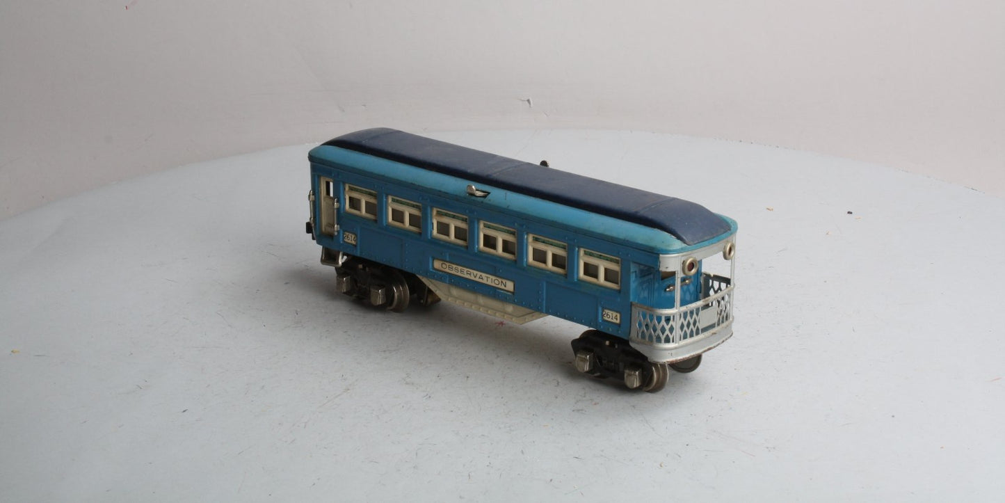 Lionel 2614  Vintage O Prewar Blue Comet Two-Tone Blue Tinplate Observation Car