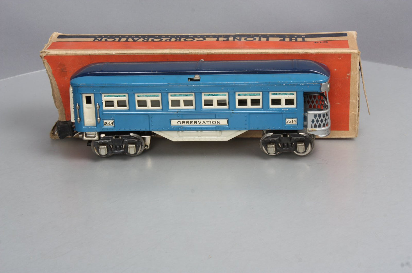 Lionel 2614  Vintage O Prewar Blue Comet Two-Tone Blue Tinplate Observation Car