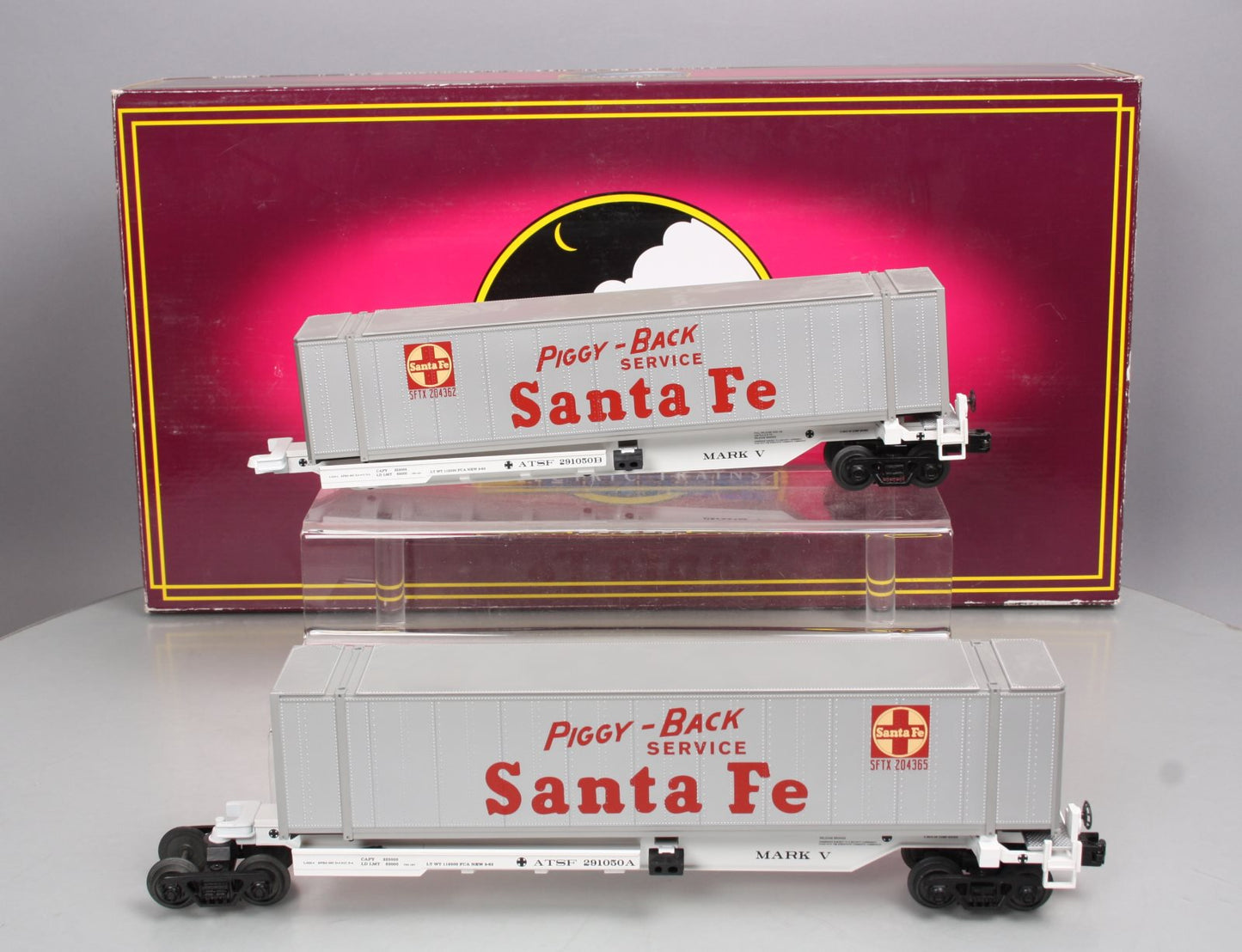 MTH 20-95092 O Santa Fe Spine Car Set with 2 48' Containers (Set of 2)