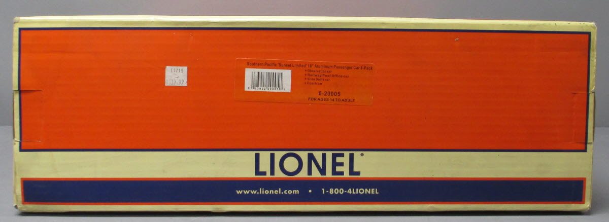 Lionel 6-20005 Southern Pacific 'Sunset Limited' 18” Aluminum Cars Set (4)