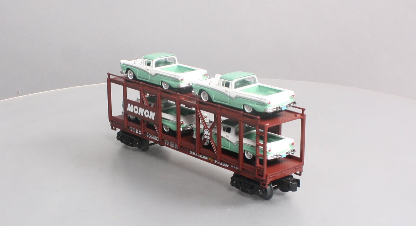 MTH 30-76817 O Scale Monon Auto Carrier Flatcar w/ 4 57' Ford Rancheros