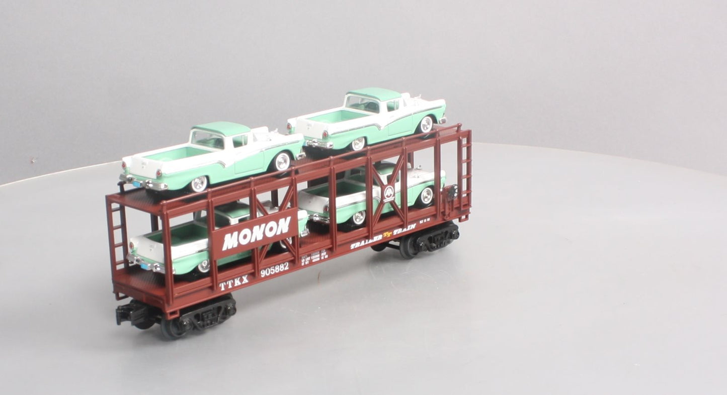 MTH 30-76817 O Scale Monon Auto Carrier Flatcar w/ 4 57' Ford Rancheros