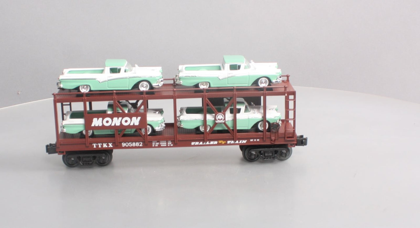 MTH 30-76817 O Scale Monon Auto Carrier Flatcar w/ 4 57' Ford Rancheros