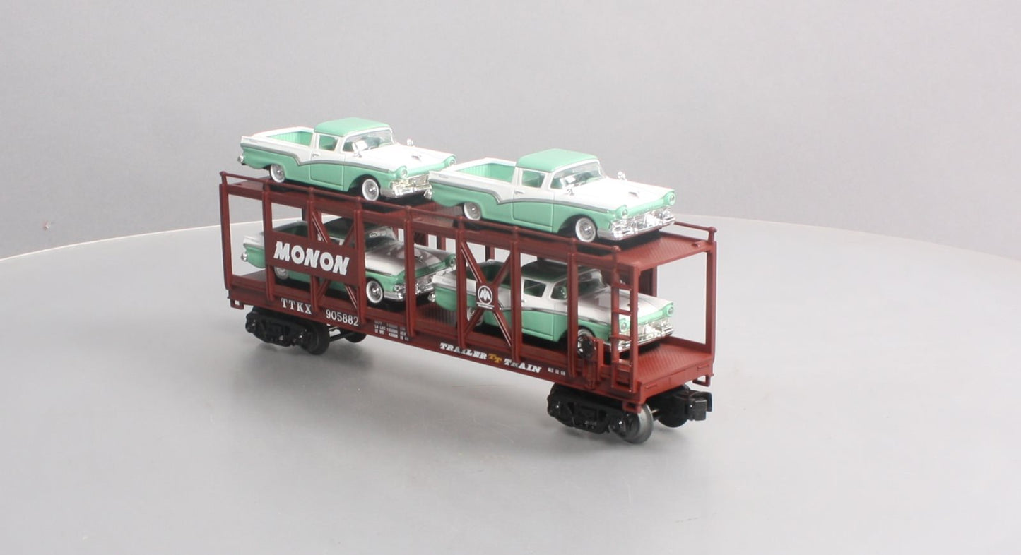 MTH 30-76817 O Scale Monon Auto Carrier Flatcar w/ 4 57' Ford Rancheros