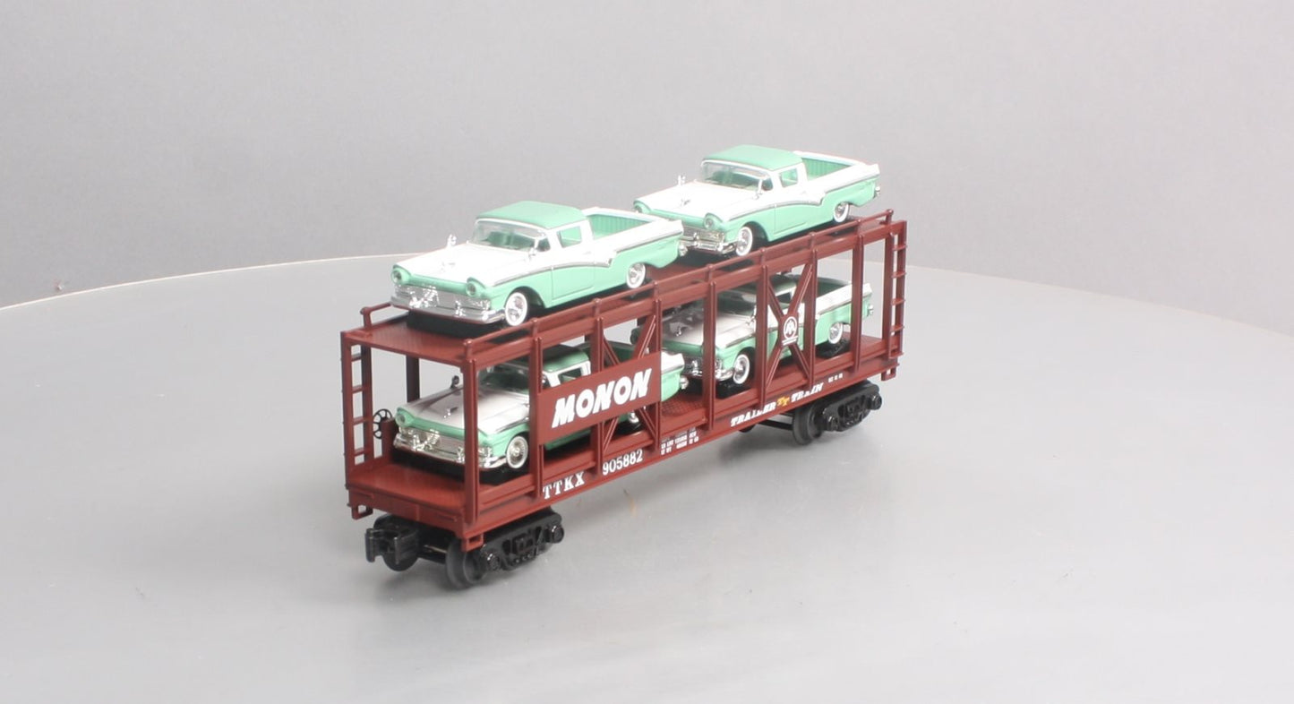 MTH 30-76817 O Scale Monon Auto Carrier Flatcar w/ 4 57' Ford Rancheros