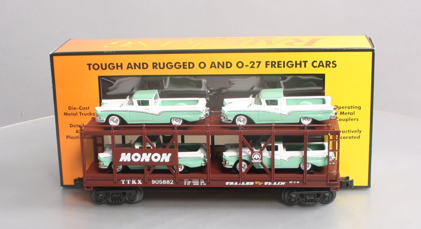 MTH 30-76817 O Scale Monon Auto Carrier Flatcar w/ 4 57' Ford Rancheros