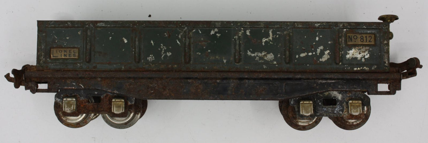 Lionel 812 Prewar Dark Green Gondola - Rusty