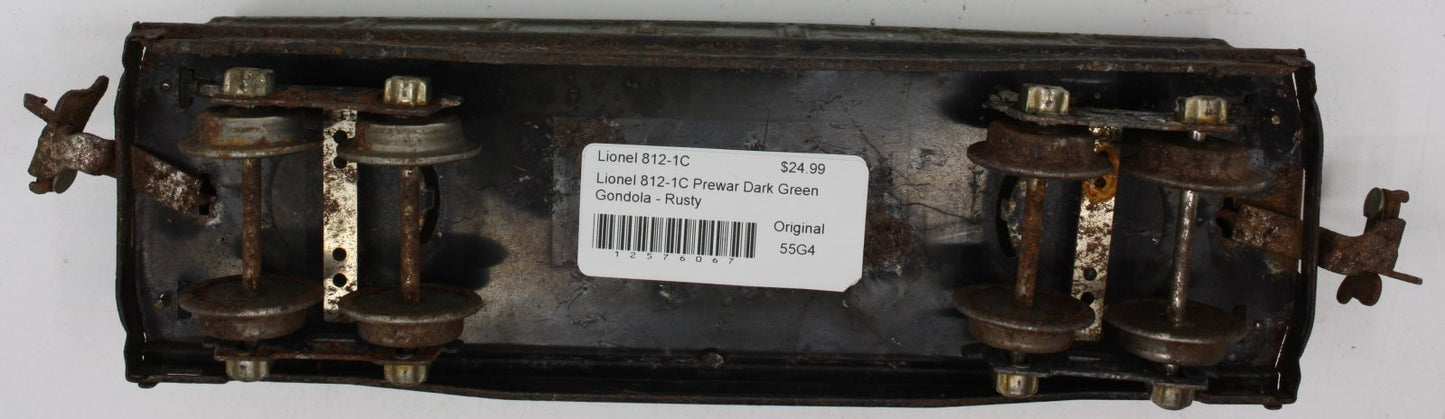 Lionel 812 Prewar Dark Green Gondola - Rusty