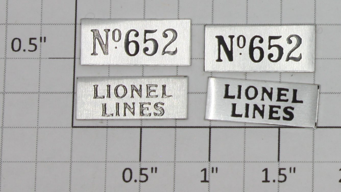 Lionel 652-1 652 Gondola Nickel Number Boards and Plates (Set of 4)